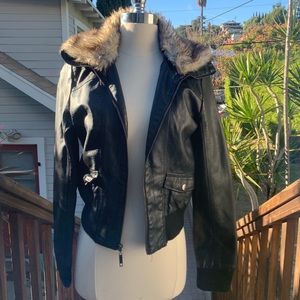 Black Bomber With Fur Collar
